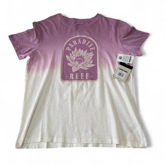 NWT Reef Shirt Womens S White and Purple Ombre Paradise Flower Floral Tee - Picture 1 of 6